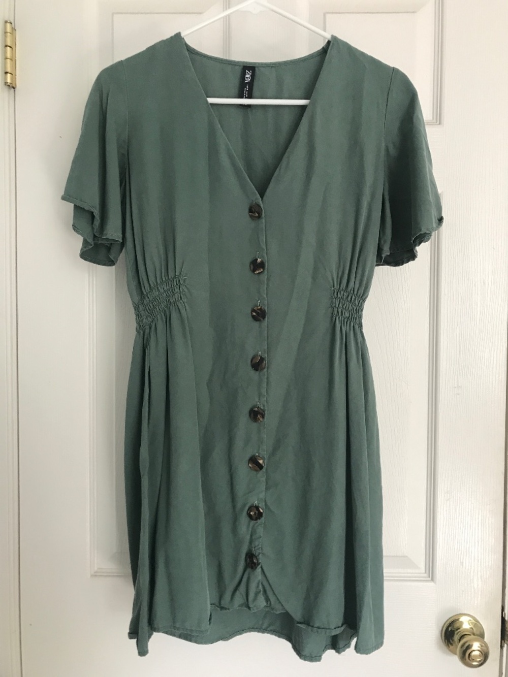 Zara green flutter sleeve mini dress